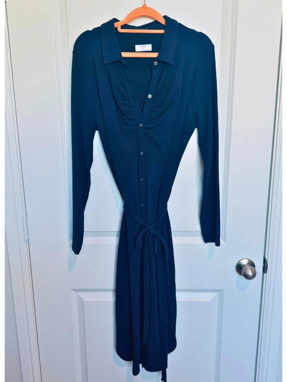 UNTUCKit Navy Ribbed Knit Button Front Midi Shirt Dress
